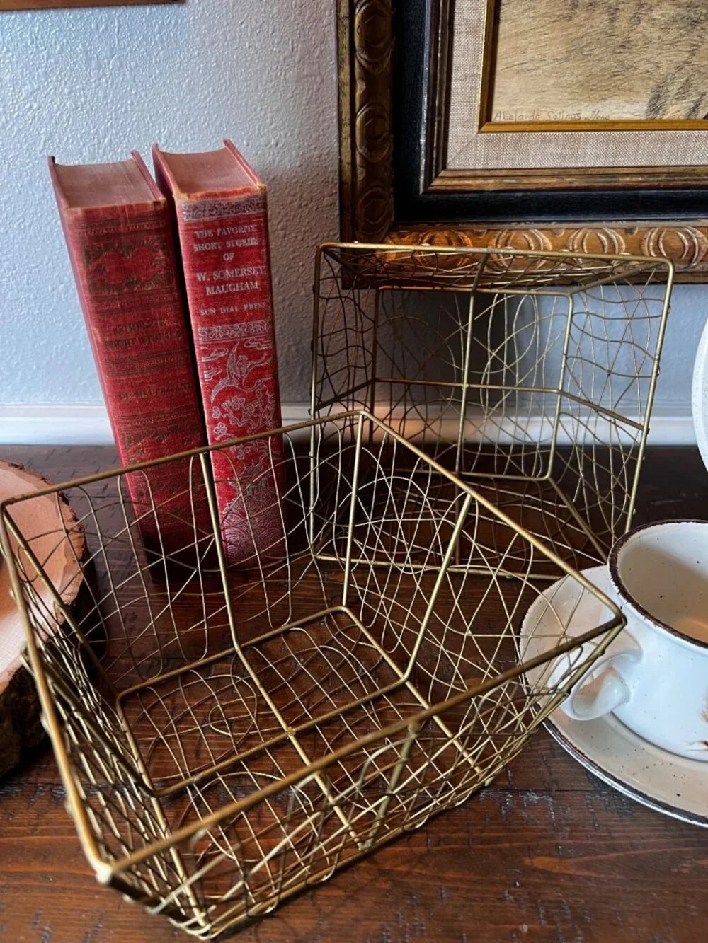Set Of 2 Gold Wire Vintage Baskets - 7